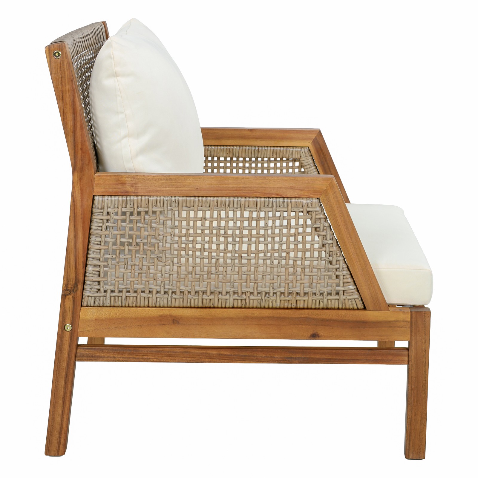 Acacia Wood Patio Club Chair with Wicker & Water-Resistant Cushions
