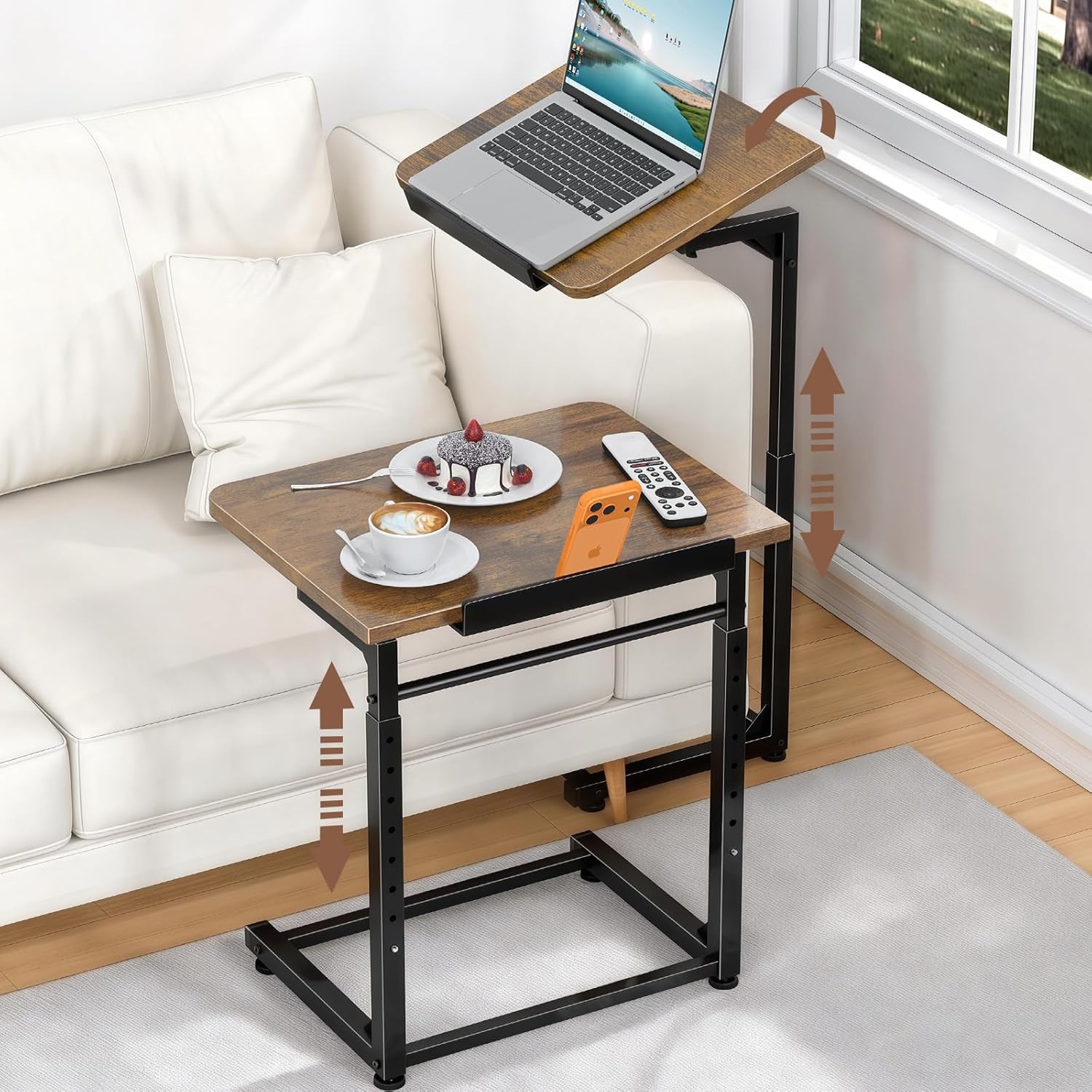 Tv Tray Table Set of 2, Living Room Table Sets 8-Level Adjustable Height