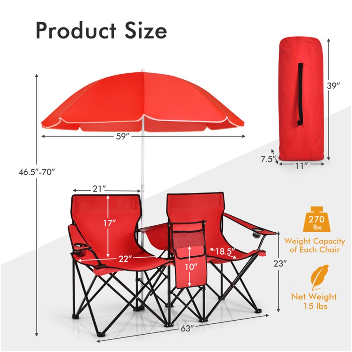 ❄️FREE SHIPPING!❄️2 Foldable Outdoor Chairs & Umbrellas 4 Camping or Tailgating!