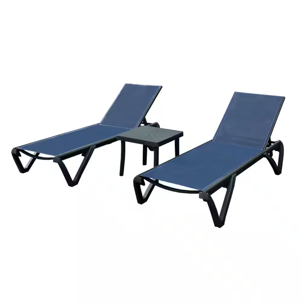 3-Piece Patio Chaise Lounge Set, Aluminum Metal Outdoor Sectional Set Side Table