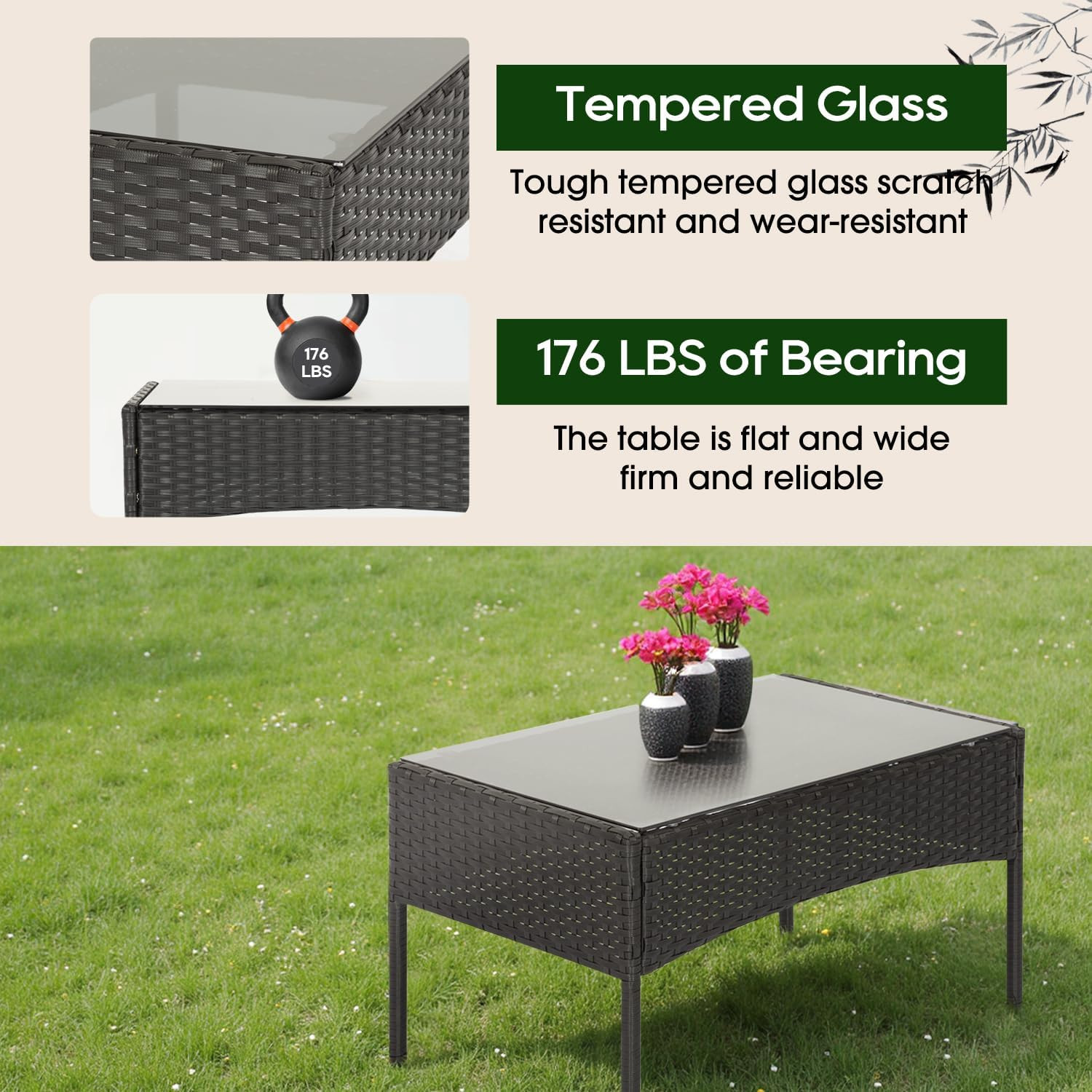| 4-Piece Patio Furniture Set | Black | Outdoor Wicker Furniture with Coffee Tab
