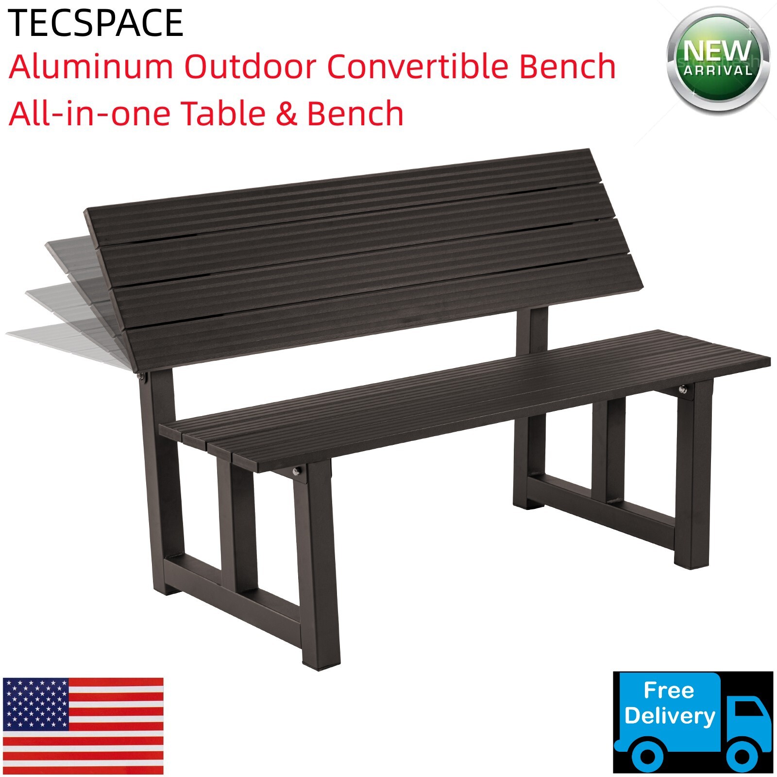 Lojok Aluminum Brown All-in-one Table&Bench for Park Garden,Patio and Lounge