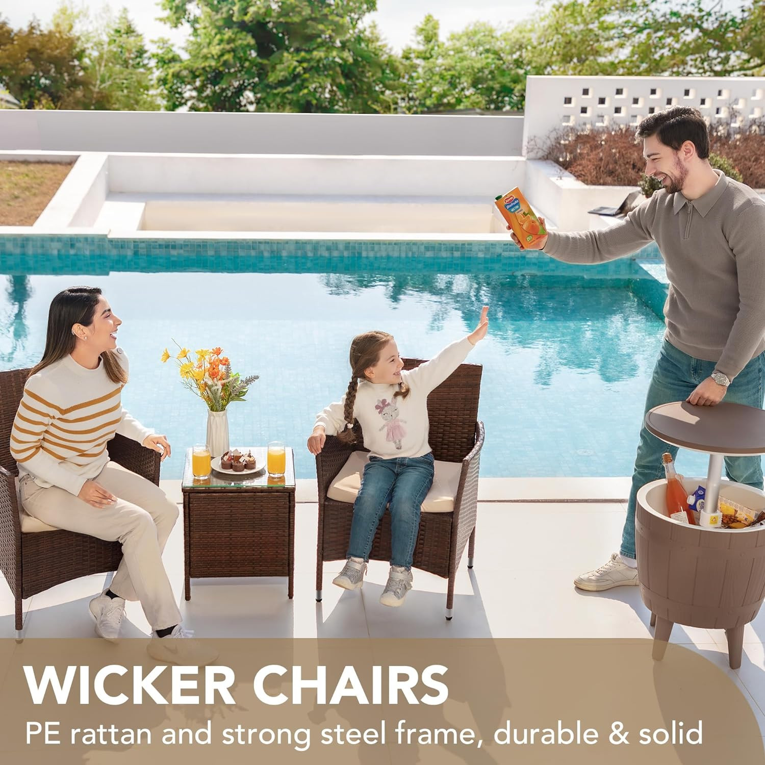 Patio Porch Furniture Sets 3 Pieces PE Rattan Wicker Chairs with Table Outdoor G