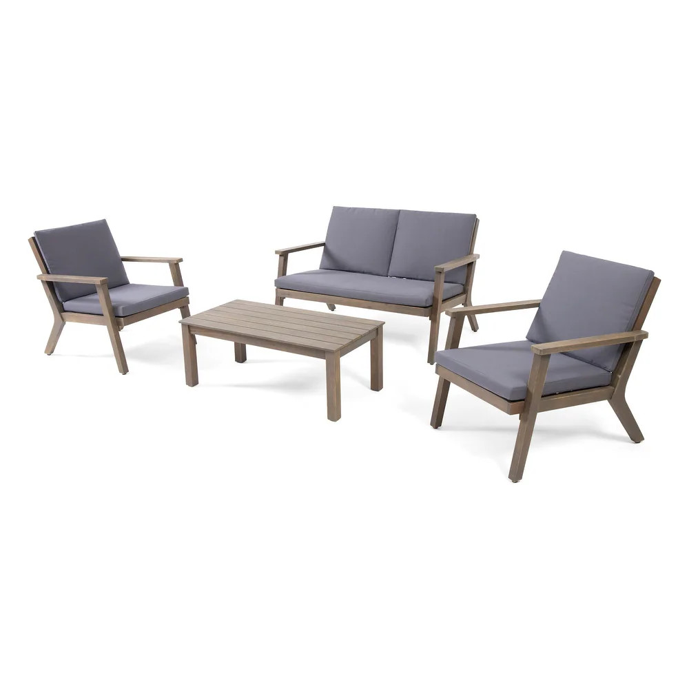 Acacia Wood 4-Seater Patio Chat Set with Loveseat, Chairs, Table