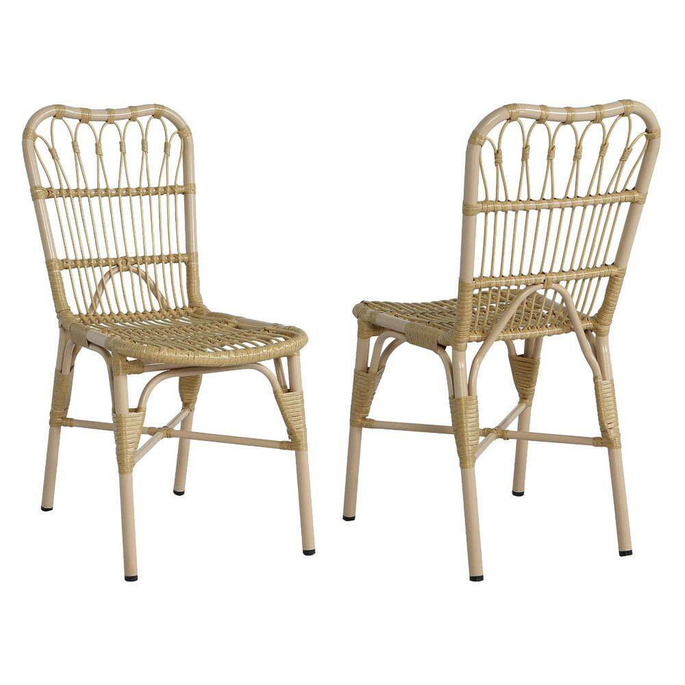 Natural Wicker Outdoor Dining Chairs Rattan Patio Chairs UV Resistant Frame Chai