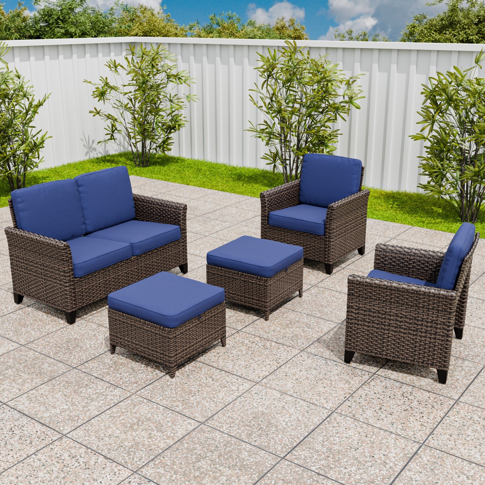 EAGLE PEAK 5PCS Ocean Vista Wicker Outdoor Patio Furniture Set