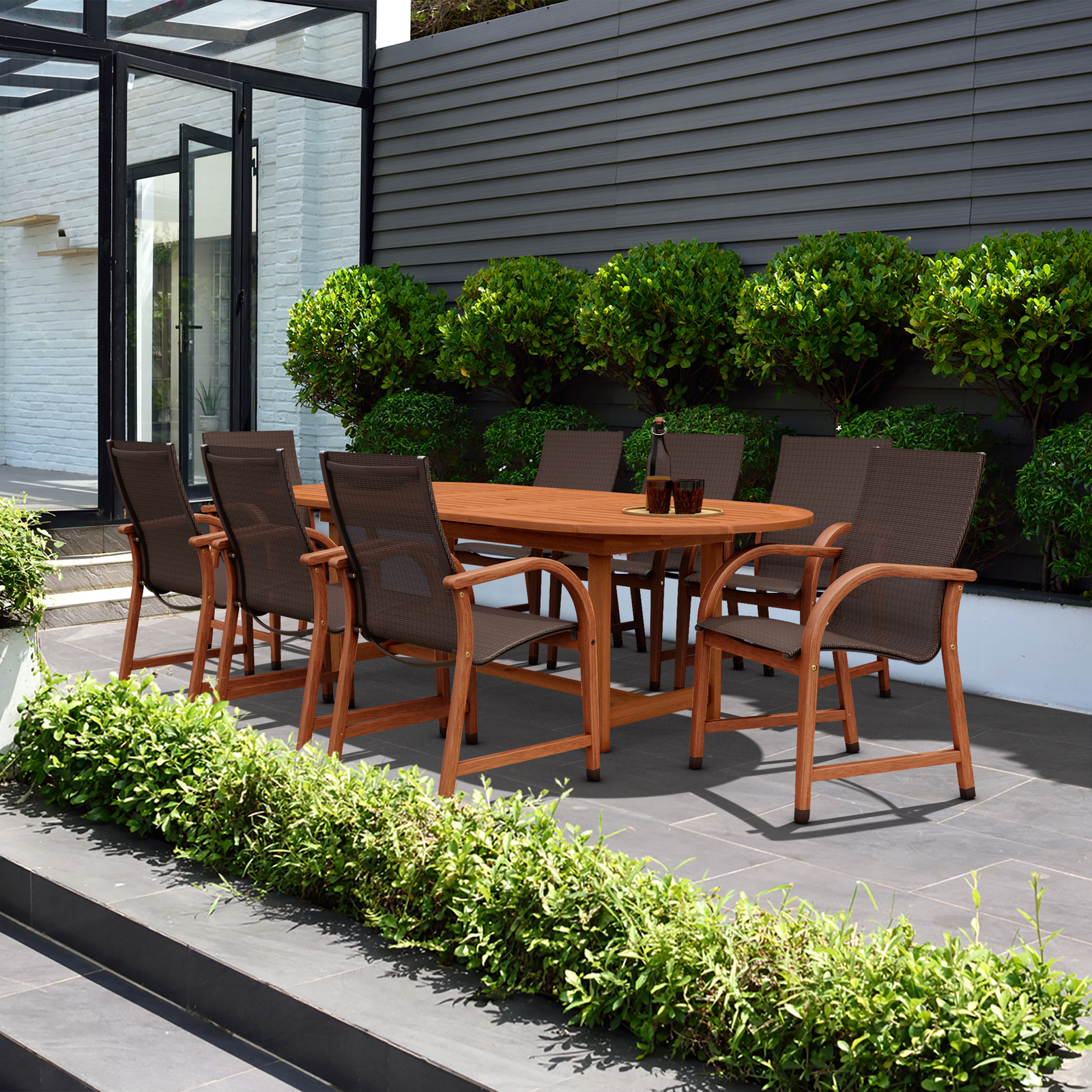 Amazonia La Chaise 9-Piece Outdoor Dining Set | Eucalyptus | Ideal For Patios