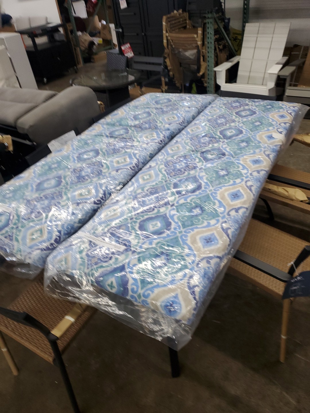 2 Sun Lounger Cushion Sea Mist Medallion Print fabric 76x23x1.2in