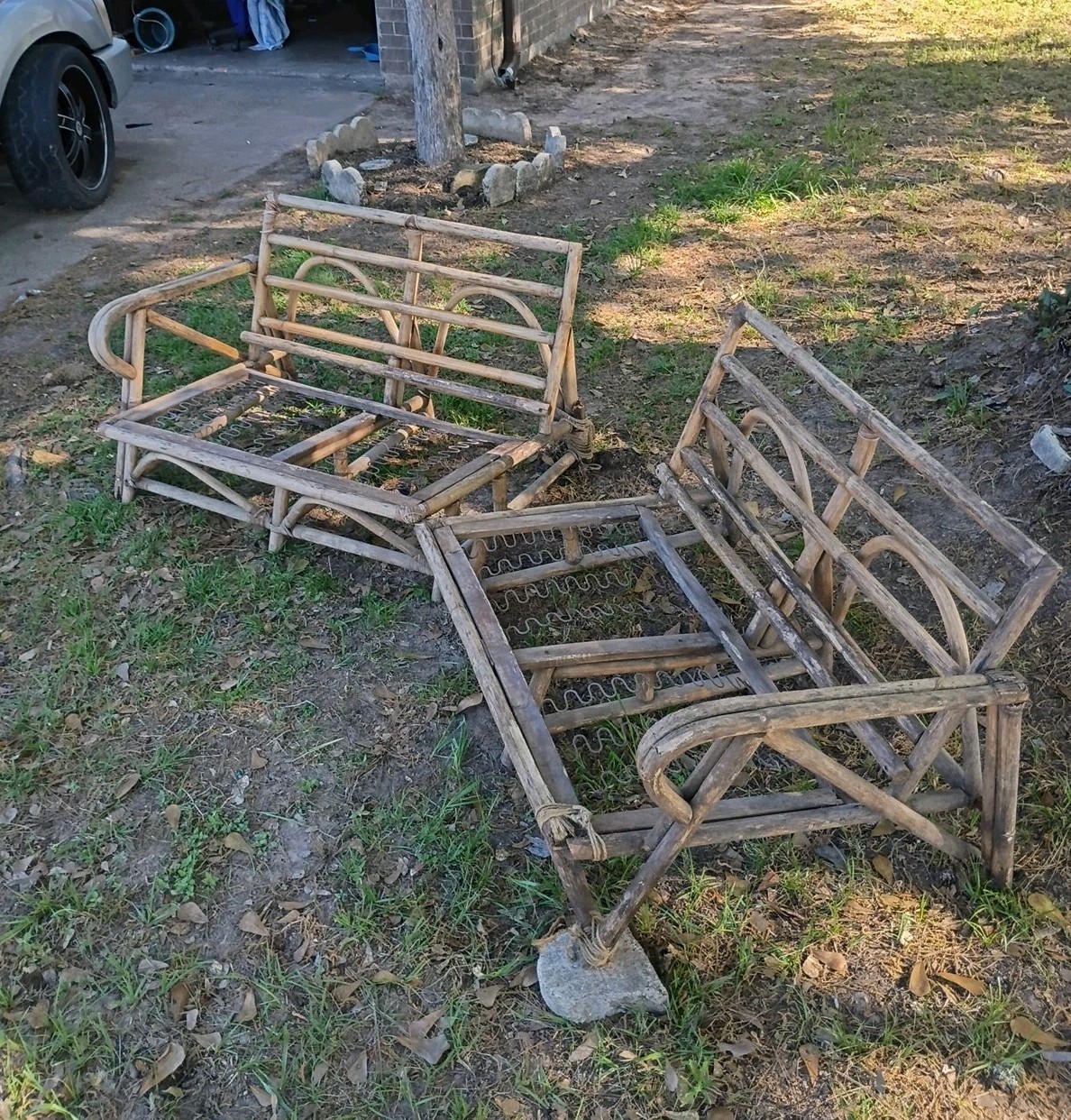 vintage rattan bamboo designer indoor /outdoor furniture set Rustic Mid Century