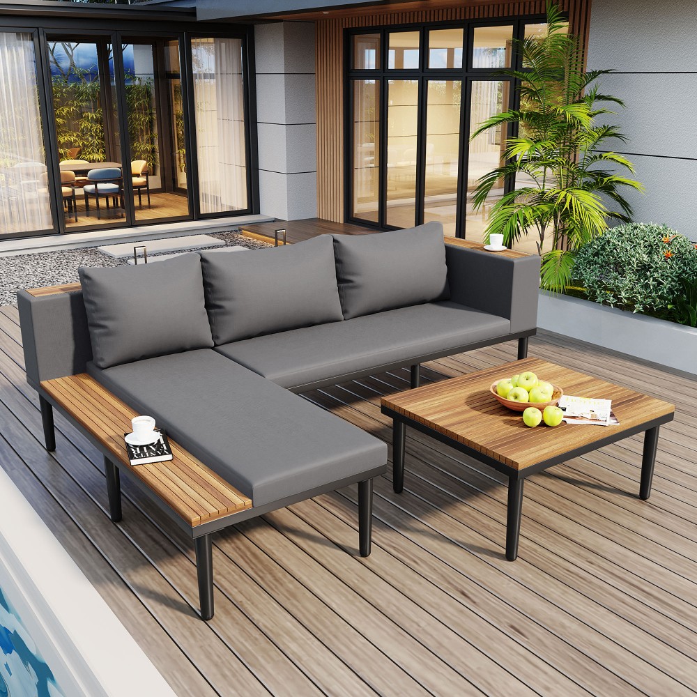 Patio Furniture Set Outdoor Conversation Sectional Sofa Set with Coffee Table