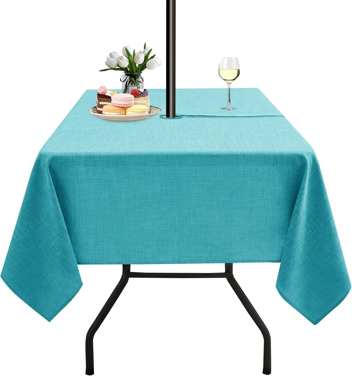 Outdoor Tablecloth with Umbrella Hole – Patio Table 60″ x 60″ (Square) Teal