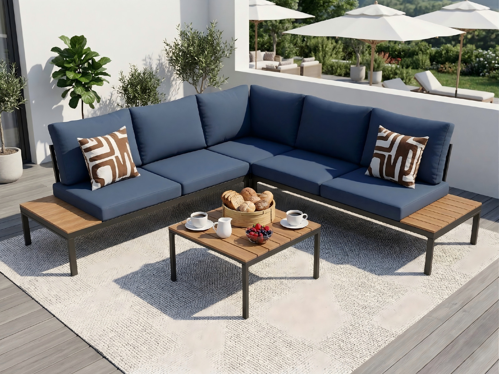 Outdoor Patio Furniture Set Sofa Dark Blue Weather Resistant Steel Frame