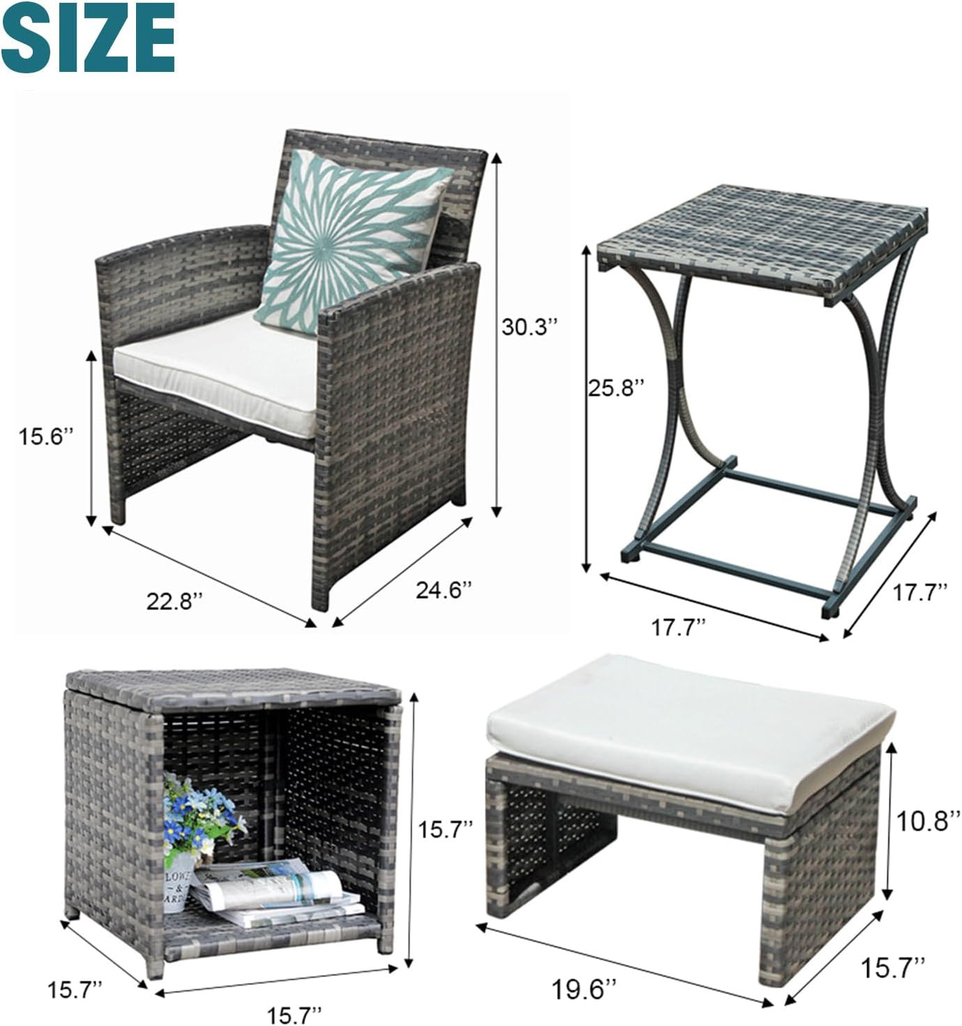 OC Orange-Casual 6 Piece Patio Furniture Conversation Set with Ottoman, Outdoor