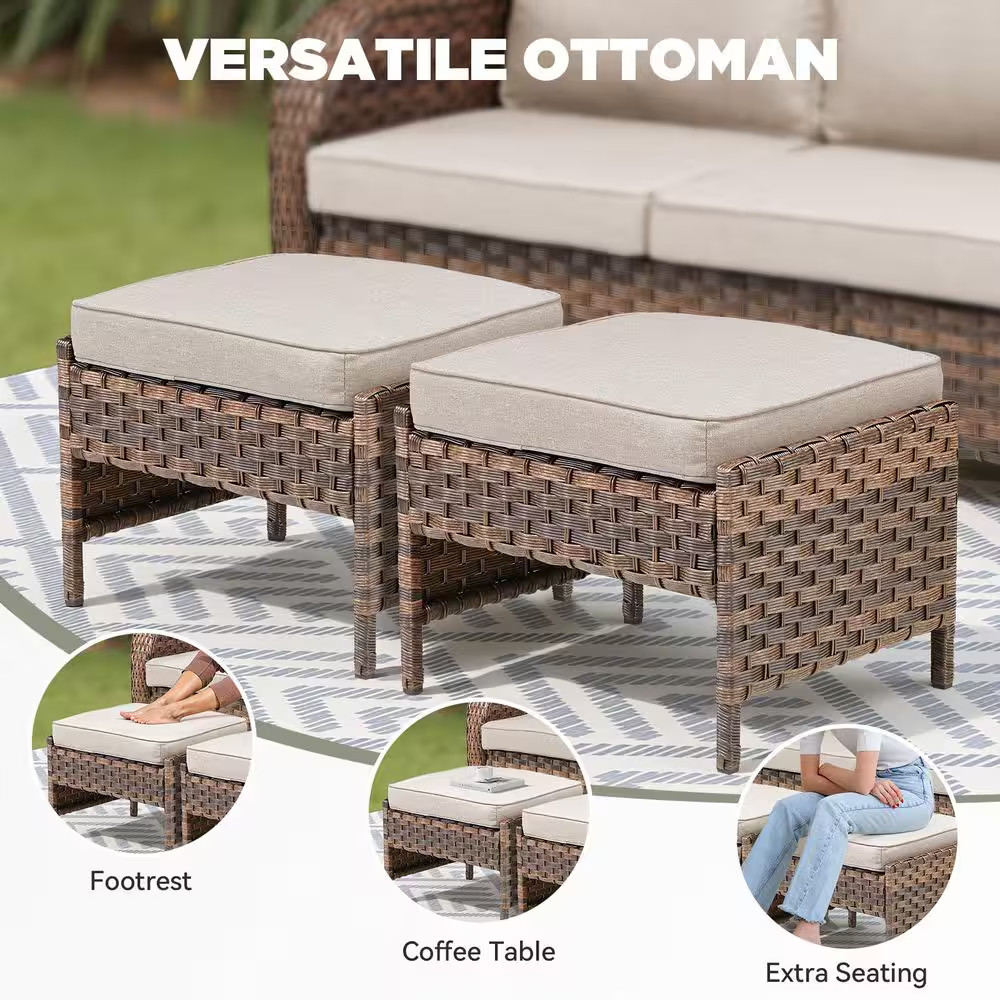 Rainf Brown 2-Piece Wicker Outdoor Loveseat Furniture Set Patio Rattan Loveseat