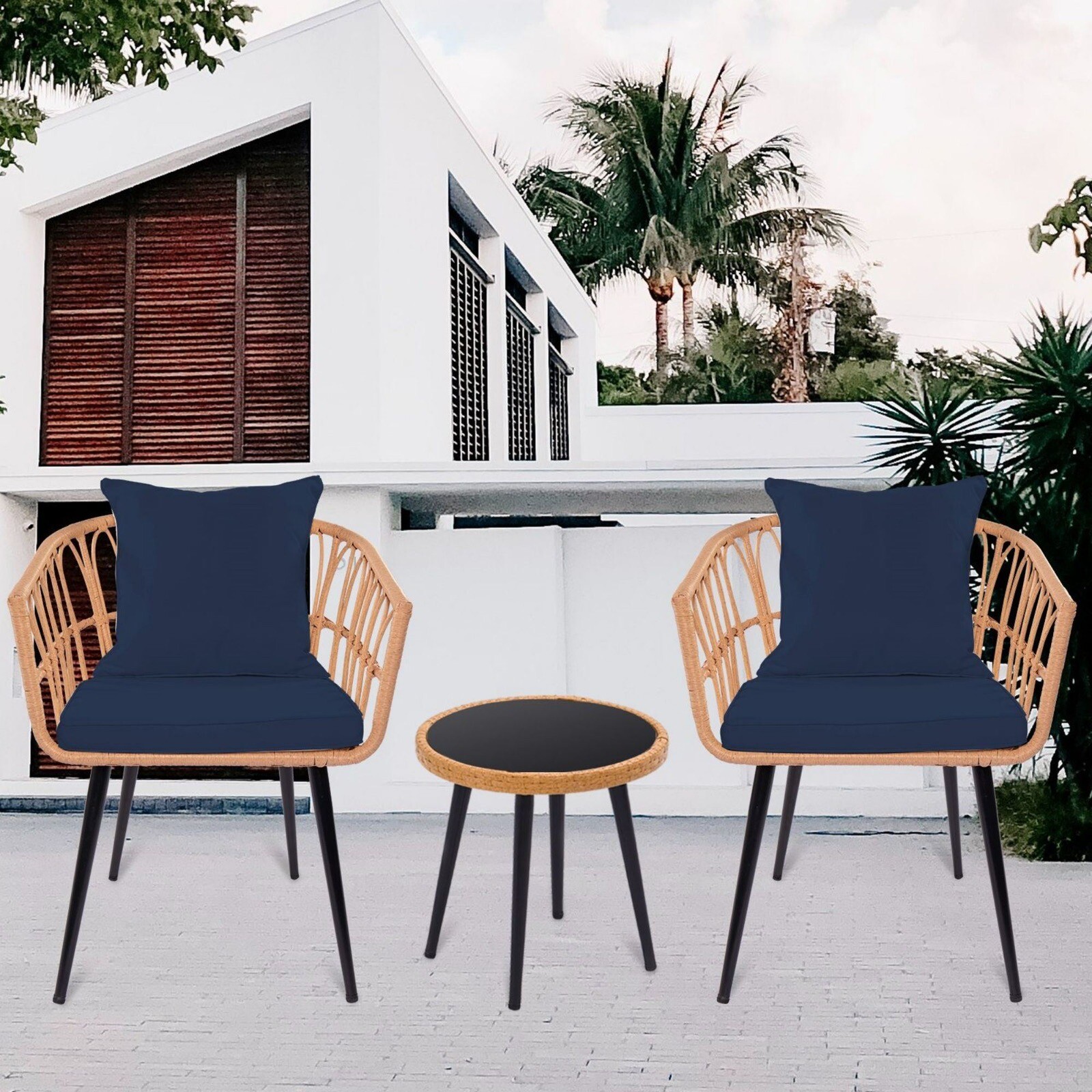 3-Piece Patio Wicker Round 16 in. H Cafe Table Outdoor Bistro Conversation