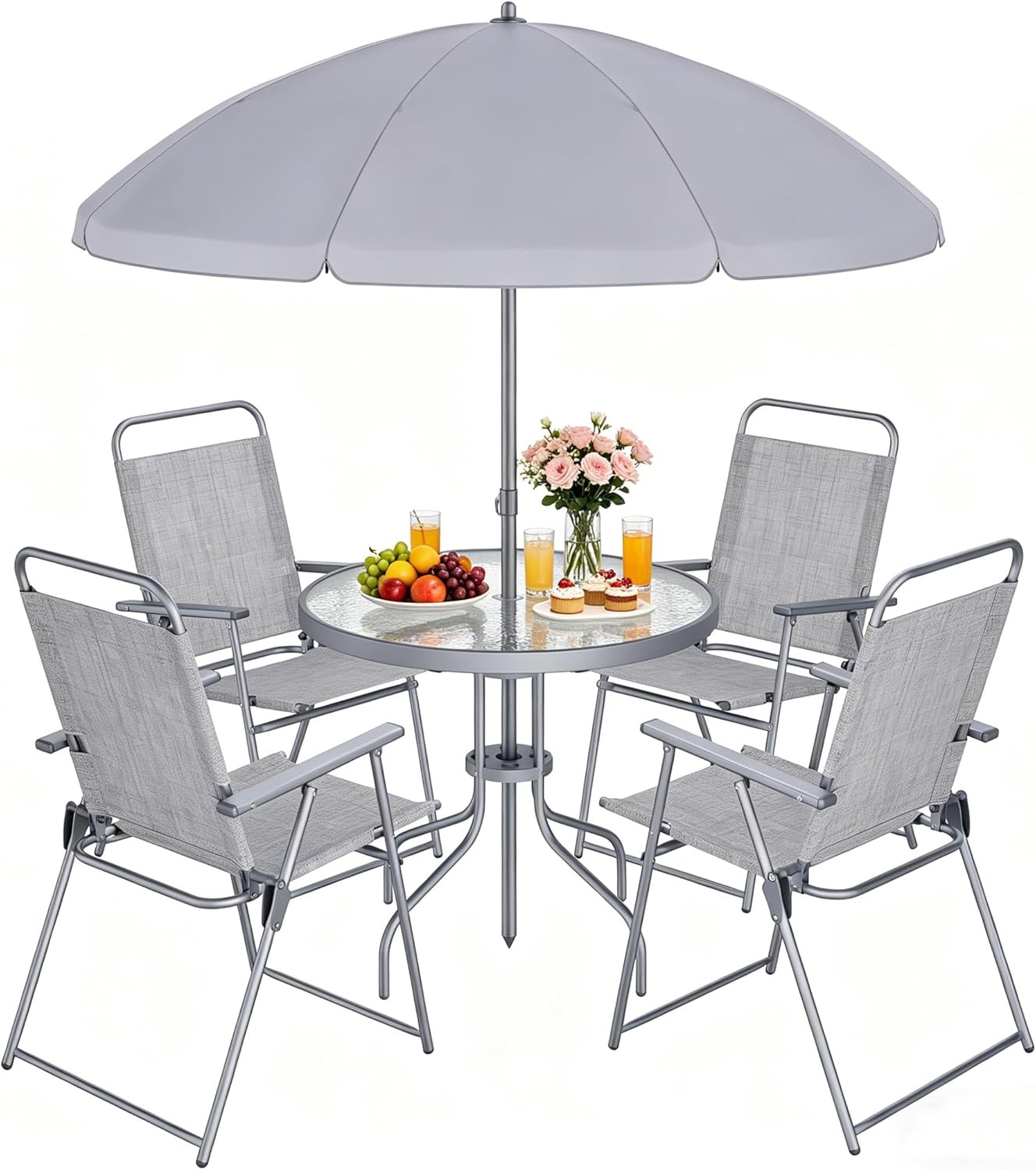 6 Piece Outdoor Patio Furniture Set, Small Outdoor Patio Dining Table and Chairs