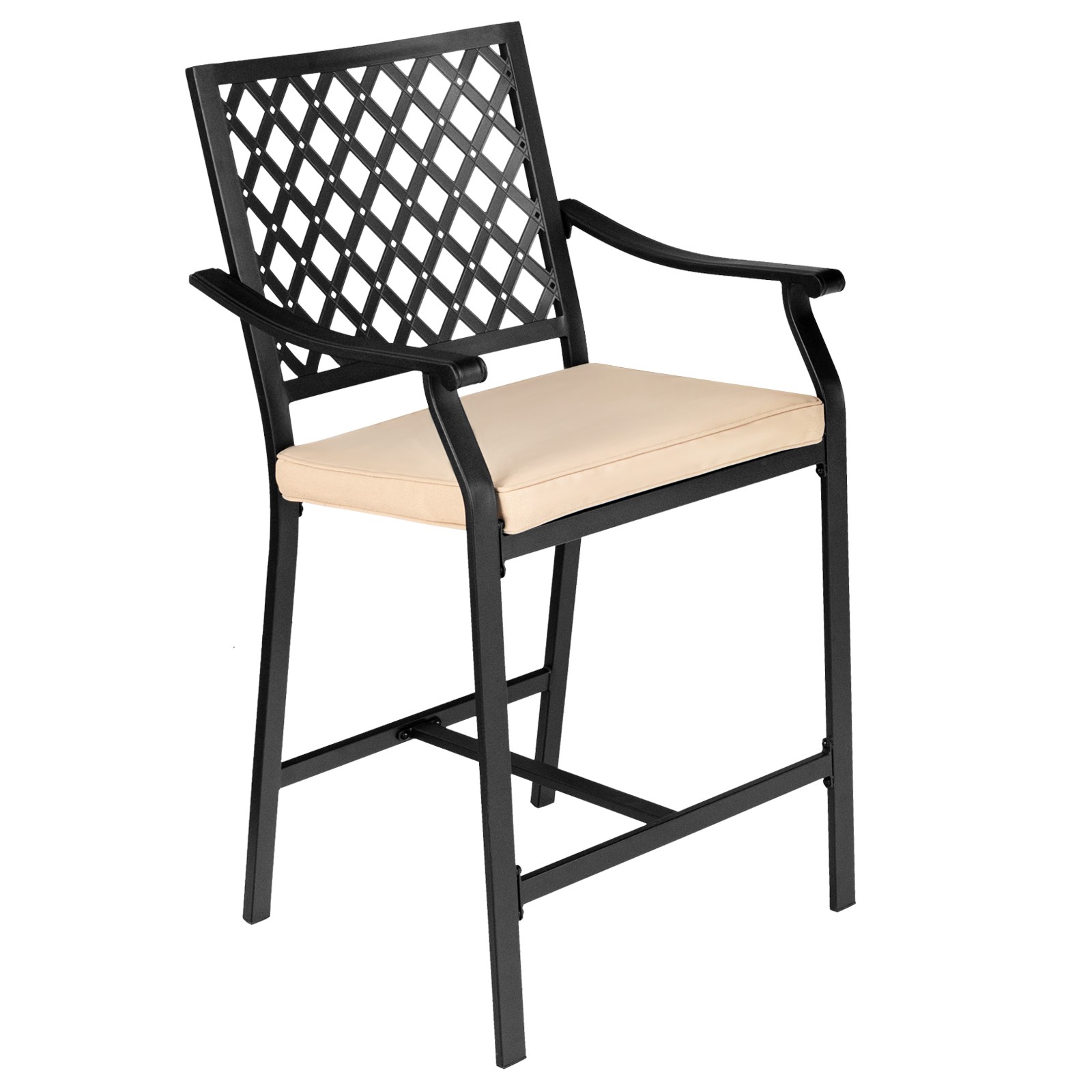 Patiojoy Patio 4PCS Bar Stool Counter Height Cushioned Chair Armrest Garden Deck