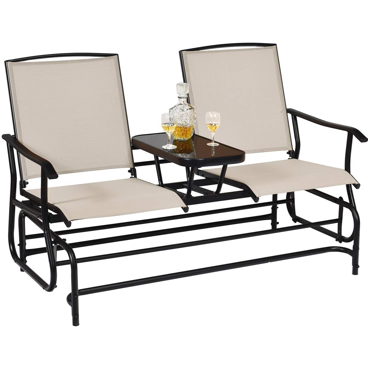 Giantex Patio Bench Glider Chair with Table – Outdoor Swing Loveseat