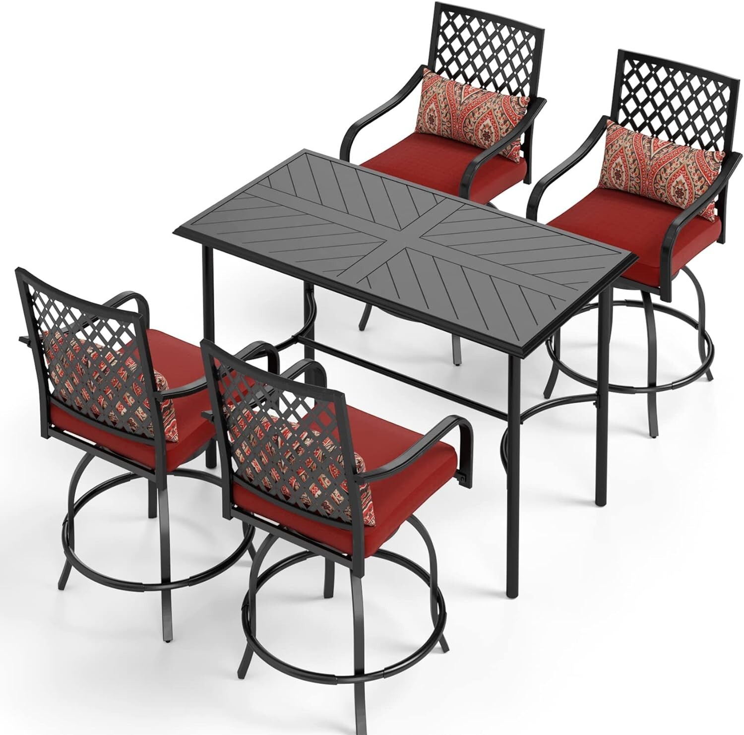 Outdoor Bar Set of 5 Patio Bar Table Swivel Bar Chairs Height Barstool