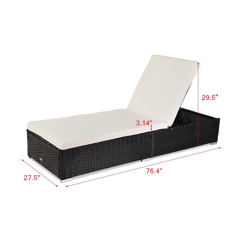 Modern Rattan Outdoor Lounge Chaise Cushion All Weather Patio Chair – Black