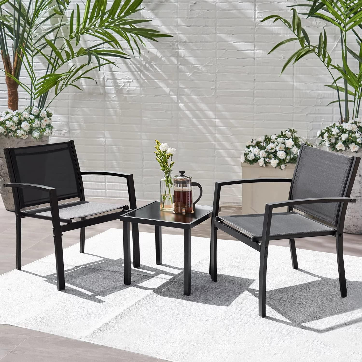 Flamaker Patio Chairs 3 Piece Outdoor Textilene Fabric Bistro Conversation Set w