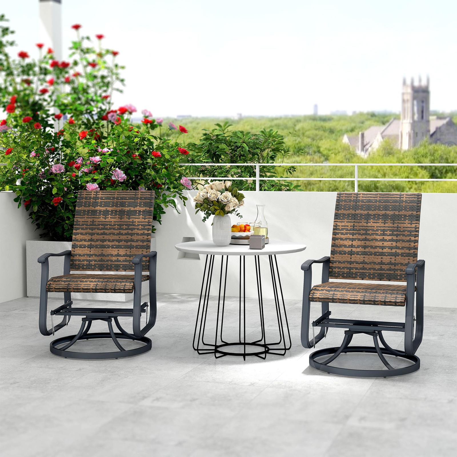 Outdoor Swivel Glider Chairs (2), PE Rattan & Powder-Coated Steel, 265lb Cap