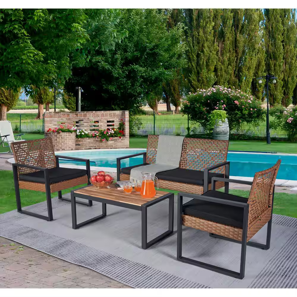 4-Piece Morden Hot Sale Wicker Outdoor Patio Conversation Set with Coffee Table,