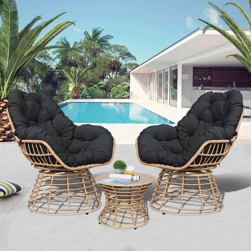 VIXLON Outdoor Furniture Patio Rattan Chair and Table Sets Garden Swivel Chairs
