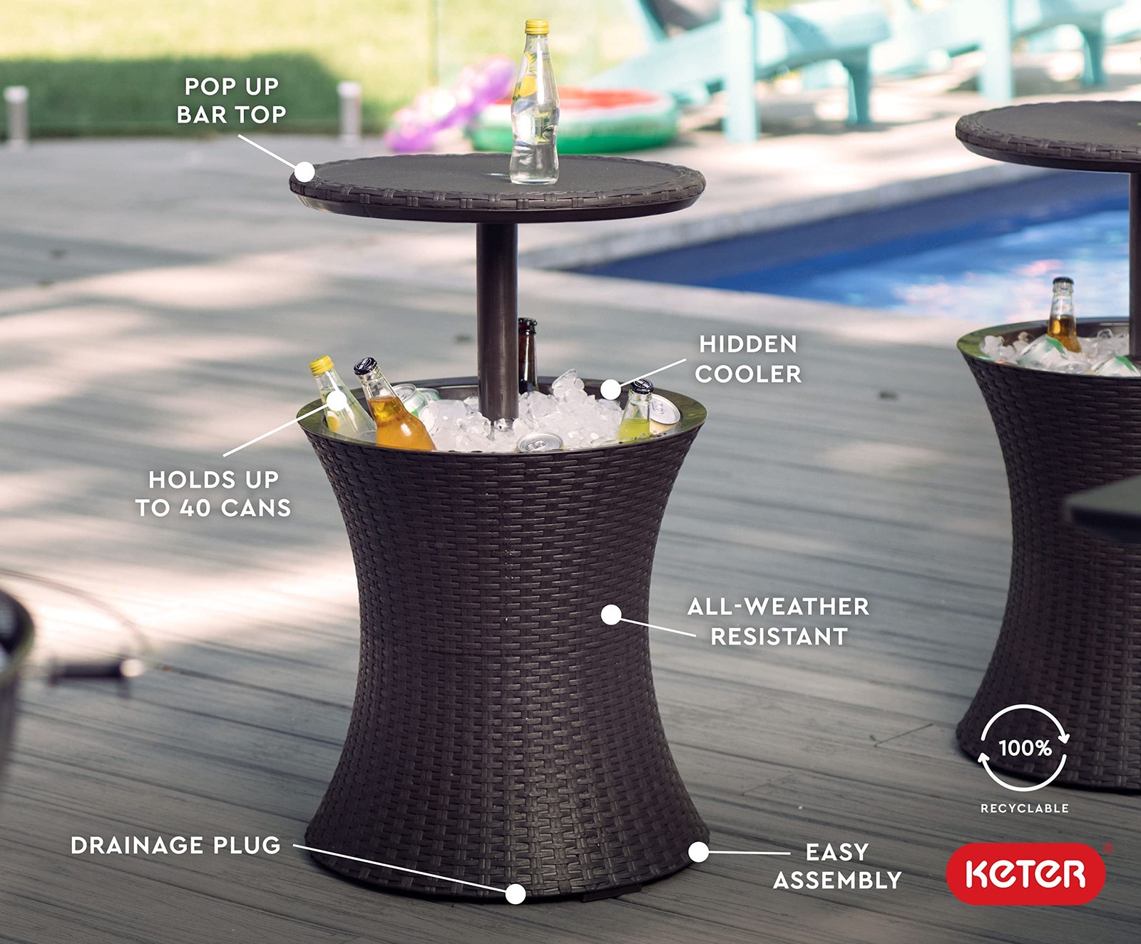 Keter Pacific Cool Bar Outdoor Patio Furniture and Hot Tub Side Brown, Brown