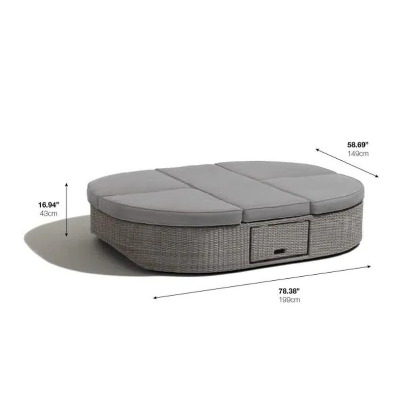 Gray Wicker Outdoor Patio Dual Reclining Sofa Daybed Side Tables Gray Cushions