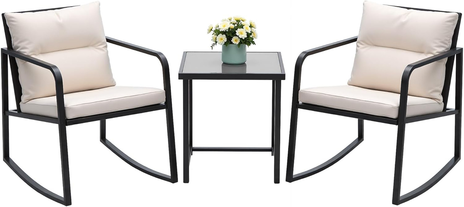 3 Piece Rocking Bistro Set Wicker Patio Outdoor Furniture Porch Chairs Conversat