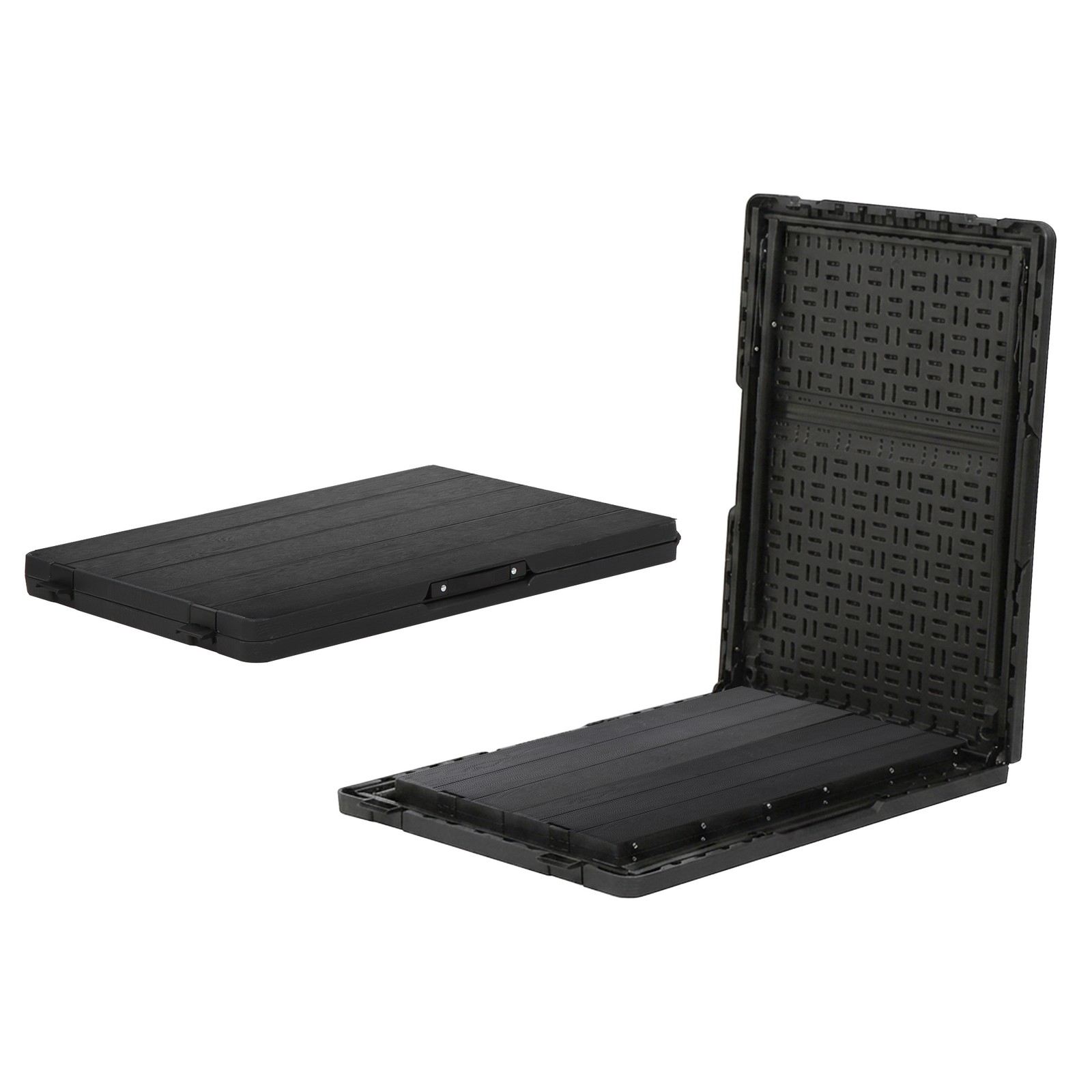 Black Folding Picnic Table Set w/ 2 Benches Waterproof Table for Camping