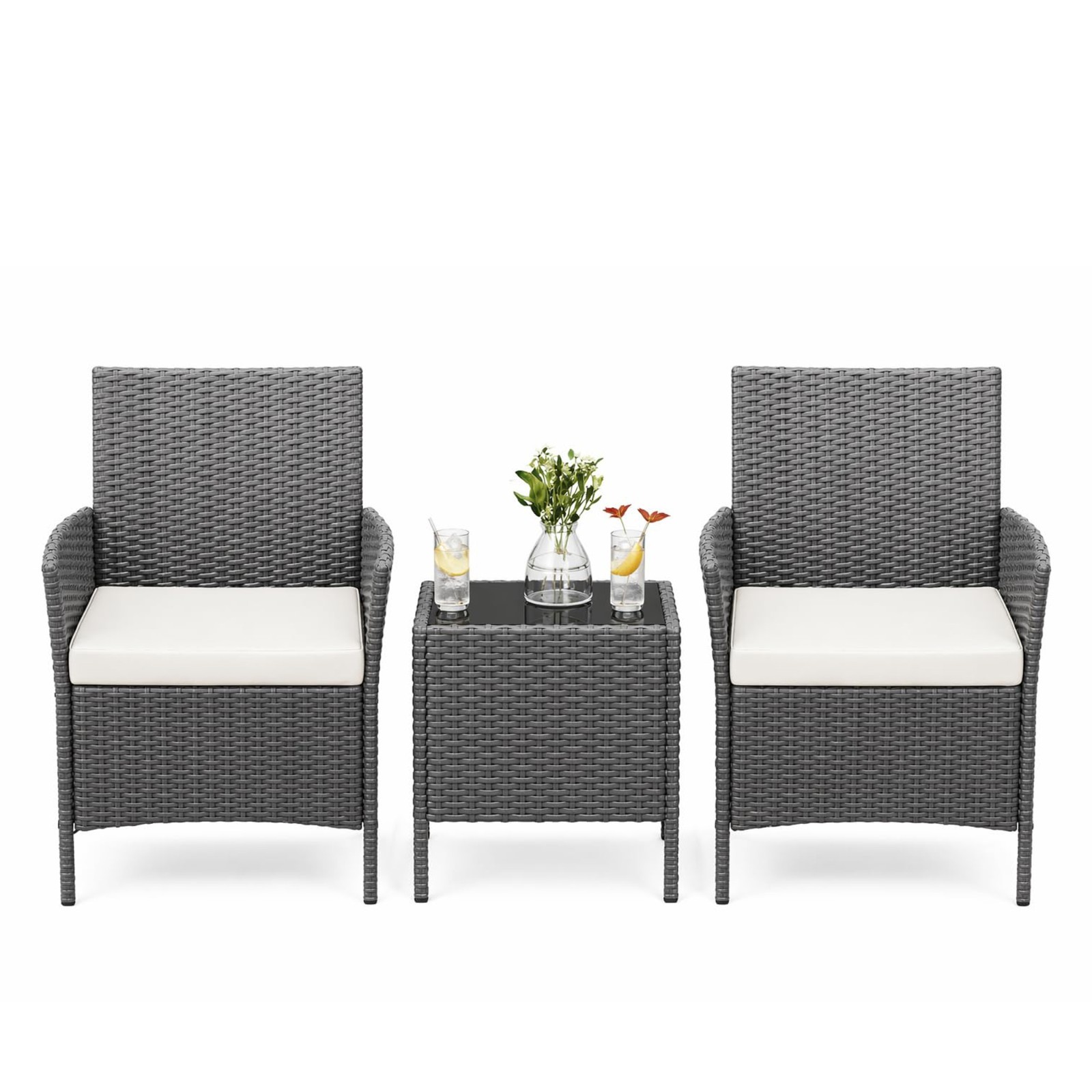 3-Pieces Patio Furniture Set Outdoor Sectional Sofa Rattan Wicker Sofa W/ Table