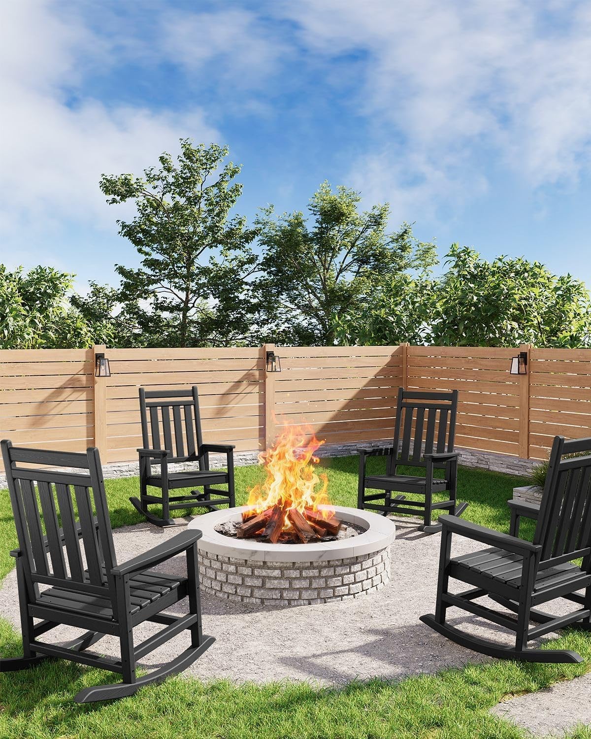 Set of 3 HDPE Rocking Chair w/ Side Table Porch Rocker Balcony Garden Furniture