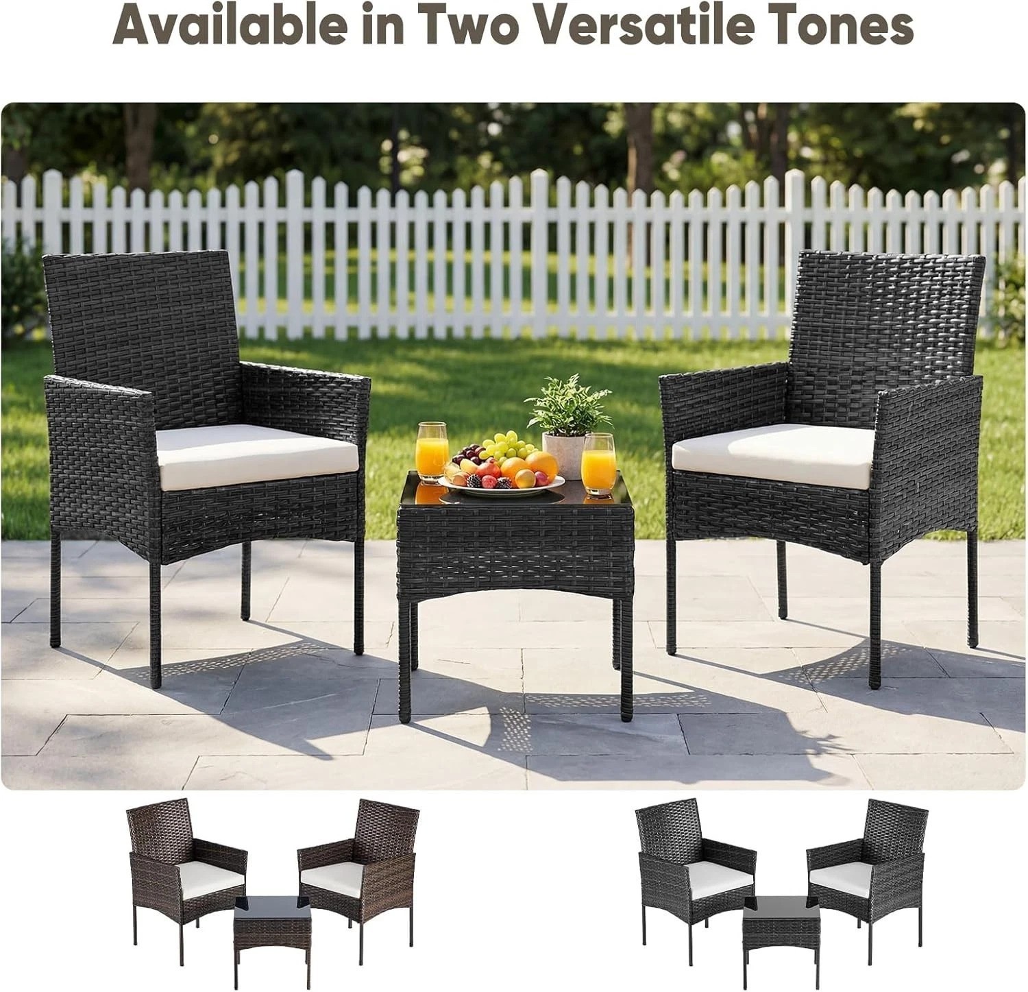 3-Piece Patio Furniture Set, All-Weather Outdoor Wicker Chairs with Removable…