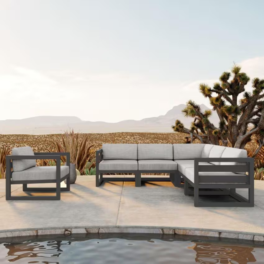 Misty Cove 6 Pc Aluminum Seating Set Sectional in Slate/Cast Silver by Lakeview