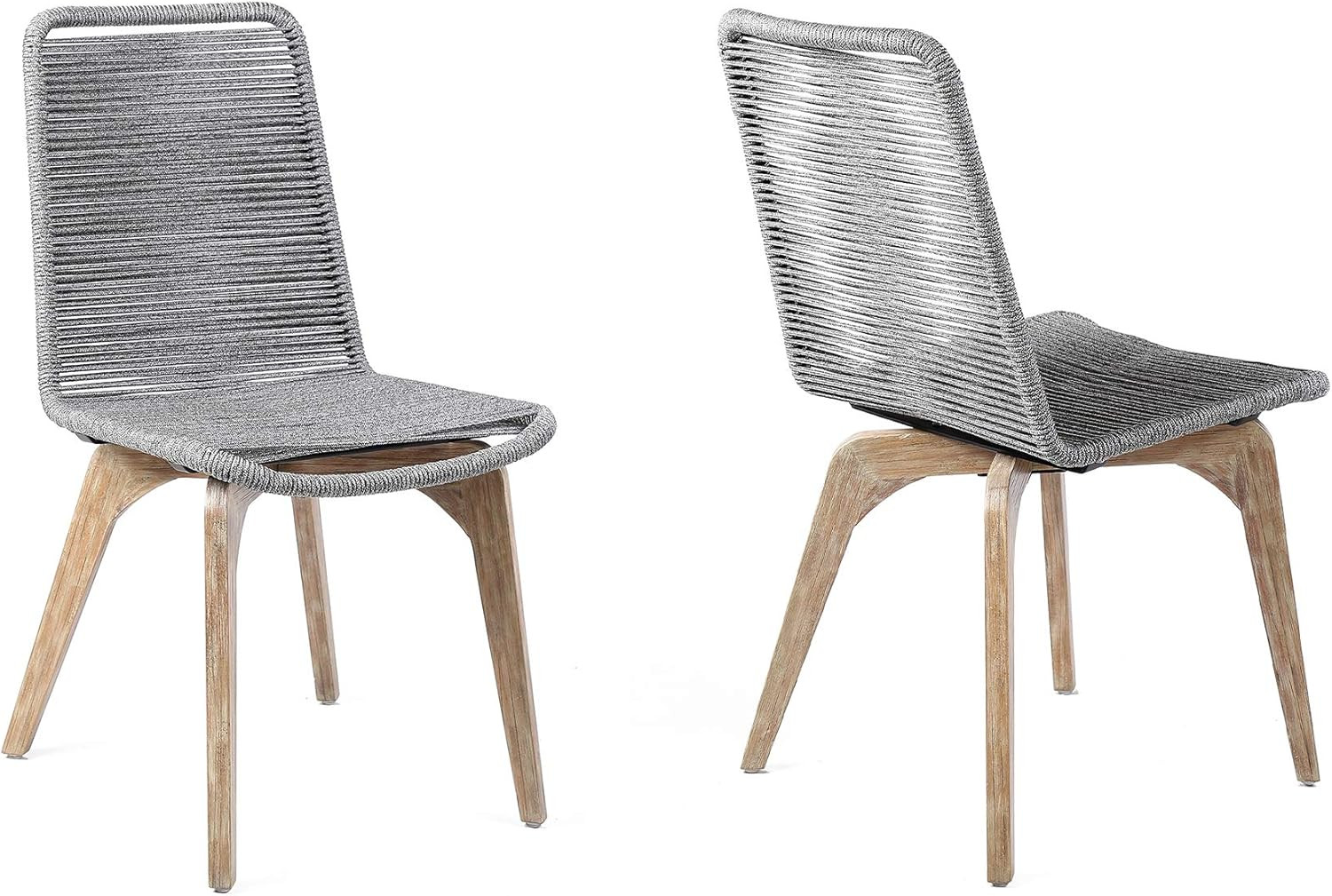 Island Modern Outdoor Patio Eucalyptus Wood and Rope Dining Chairs, Set of 2, Gr