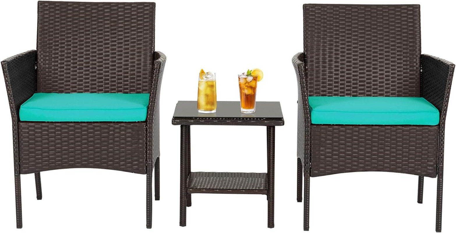 | 3-Piece Patio Furniture Set | Brown & Blue | Outdoor Wicker Furniture with Cof