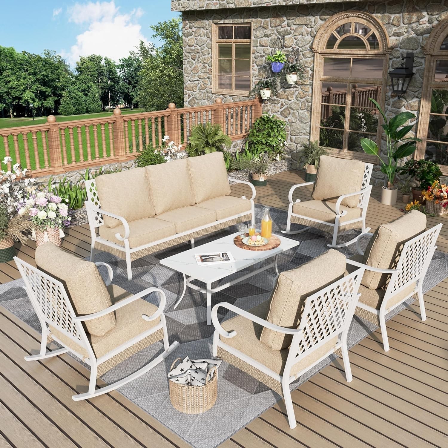 6 Pcs Patio Furniture Set Outdoor Conversation Set for Lawn Garden for 7-Seats