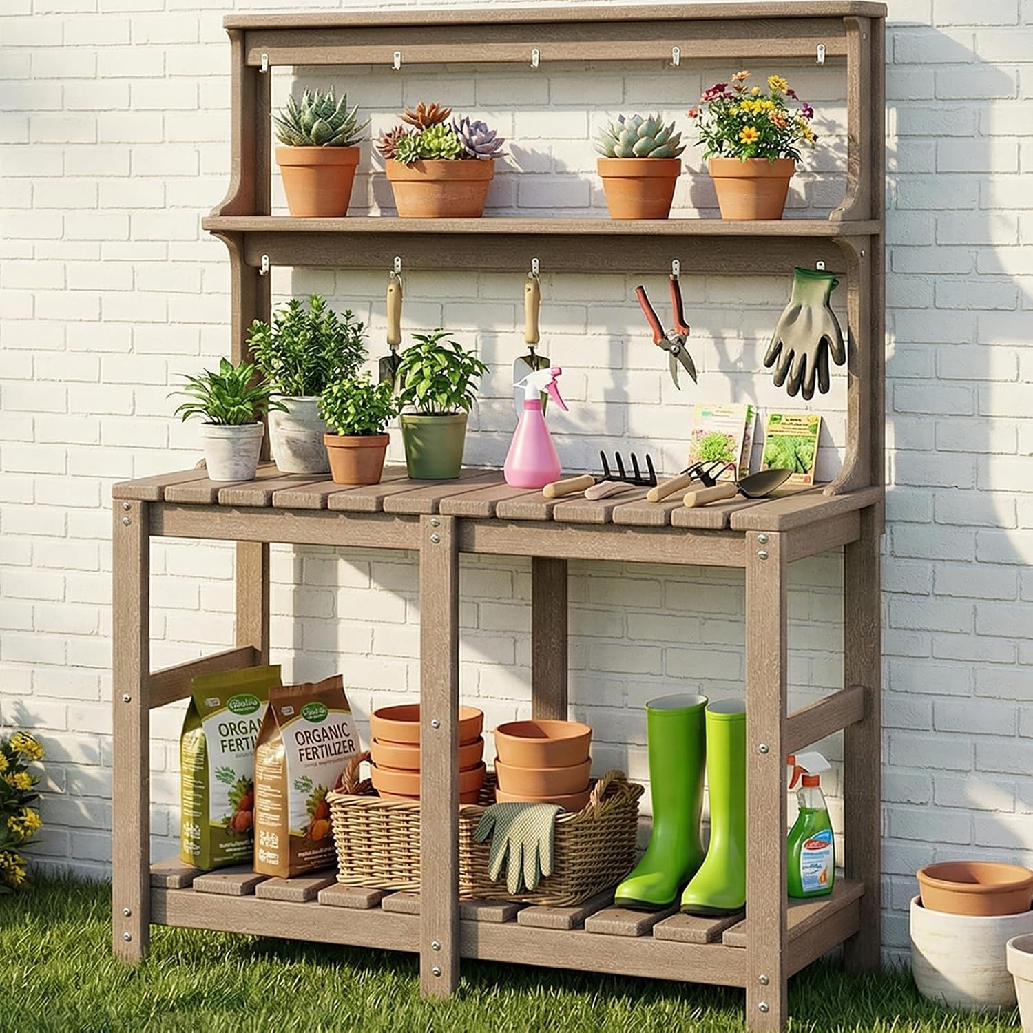 3-Tier Weatherproof Patio Potting Bench Table