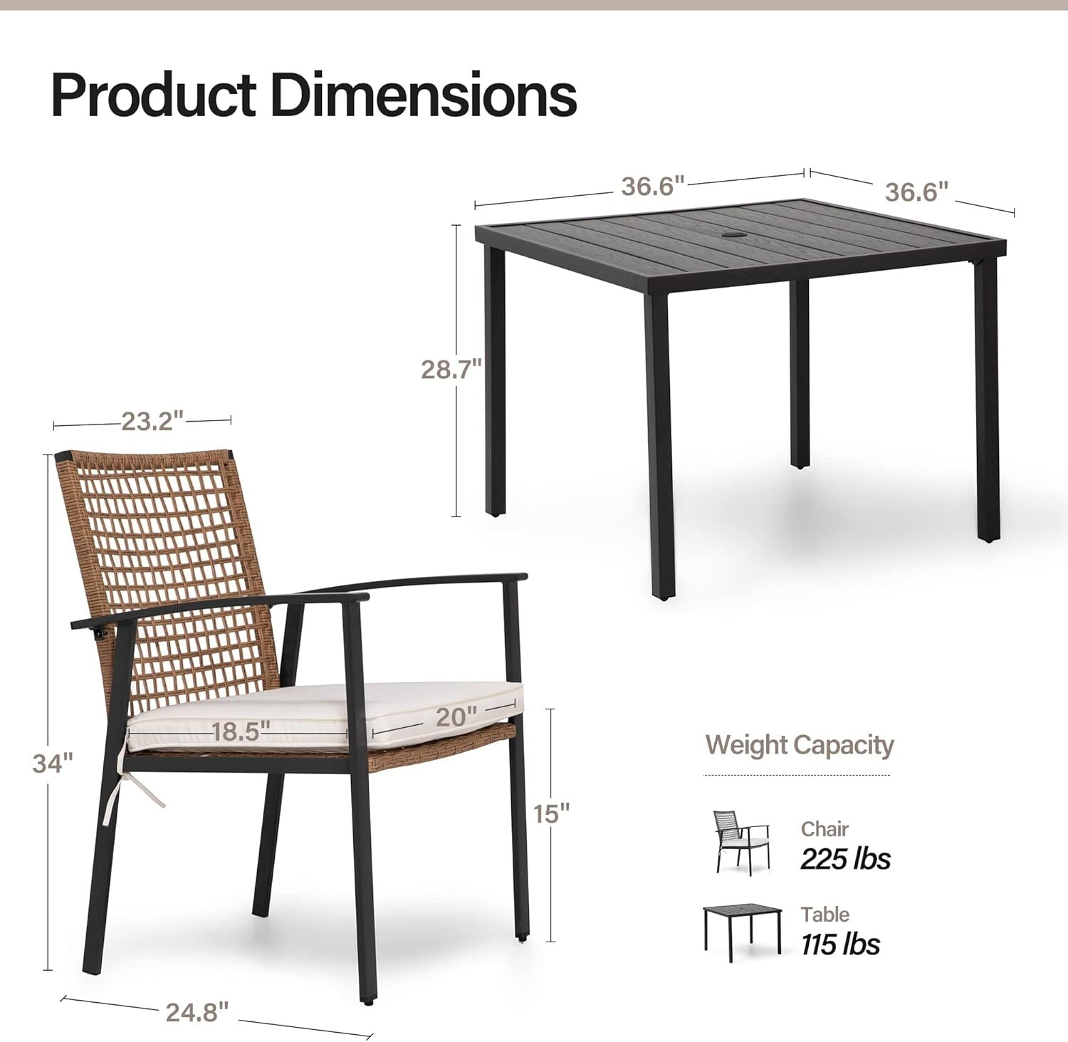 LAUSAINT HOME 5 Pieces Outdoor Wicker Dining Set, with 4 Chairs and 1 Table