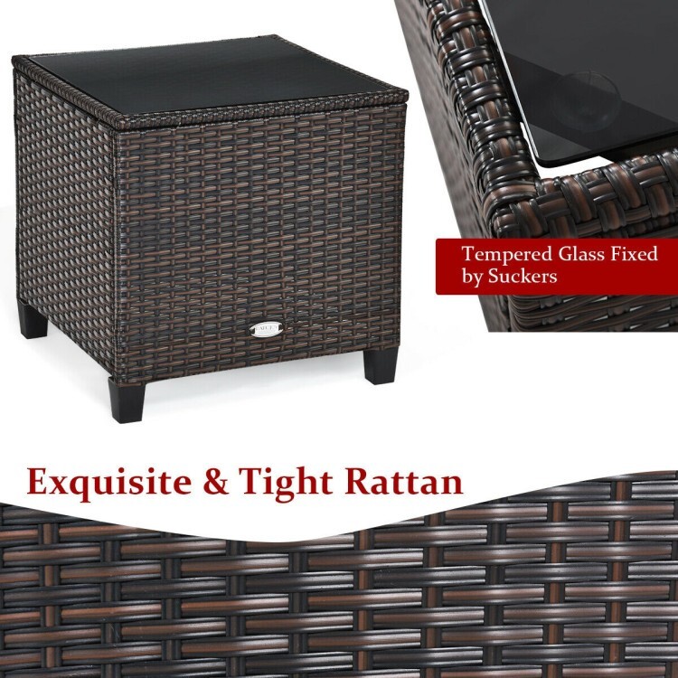 3 Pieces Outdoor Patio Sofa PE Rattan Wicker Furniture Conversation Set Cushion