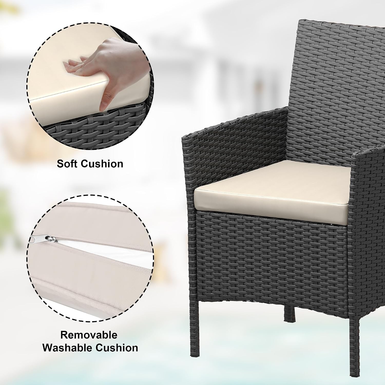 3 Pieces Patio Furniture Set,Rattan Outdoor 2 Upholstered Chairs and Table