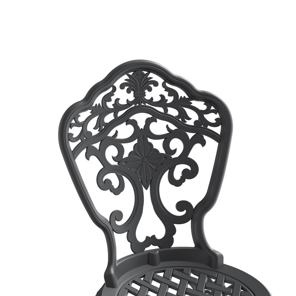 Black Cast Aluminum Patio Chairs 2PCS Rust Resistant Outdoor Dining Furniture