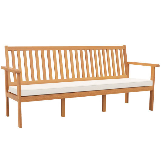 Outdoor 3-Seat Wood Bench with Seat Cushion and Slatted Seat-White – Color: Whit