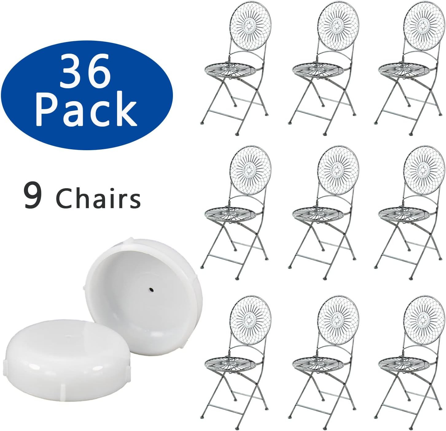 36 Pcs 1-1/2 Inch Wrought Iron Patio Furniture Feet Glides Cups for Metal Chairs