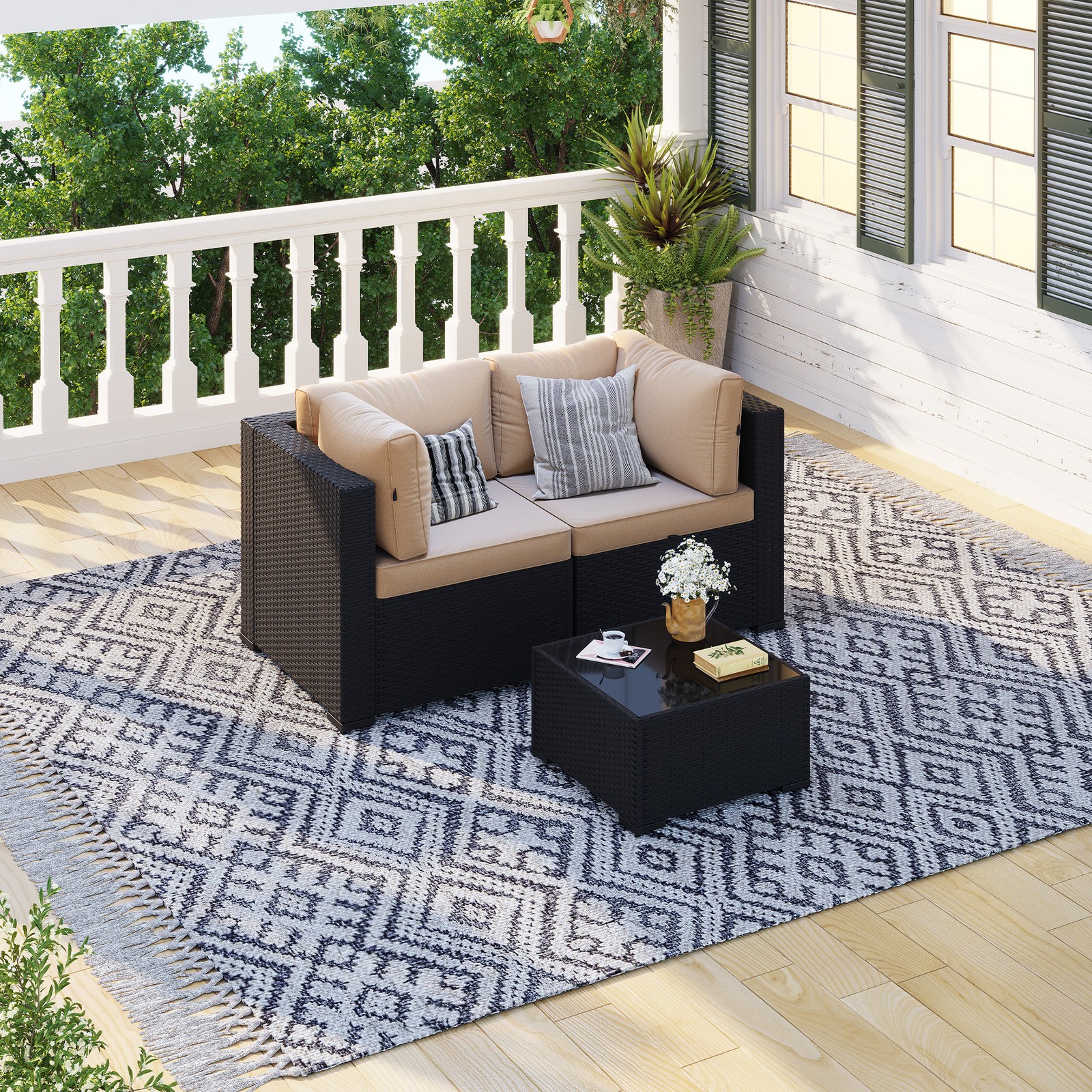 3 / 4pcs Outdoor Patio Furniture Set Table Wicker Rattan Sectional Sofa Cushions