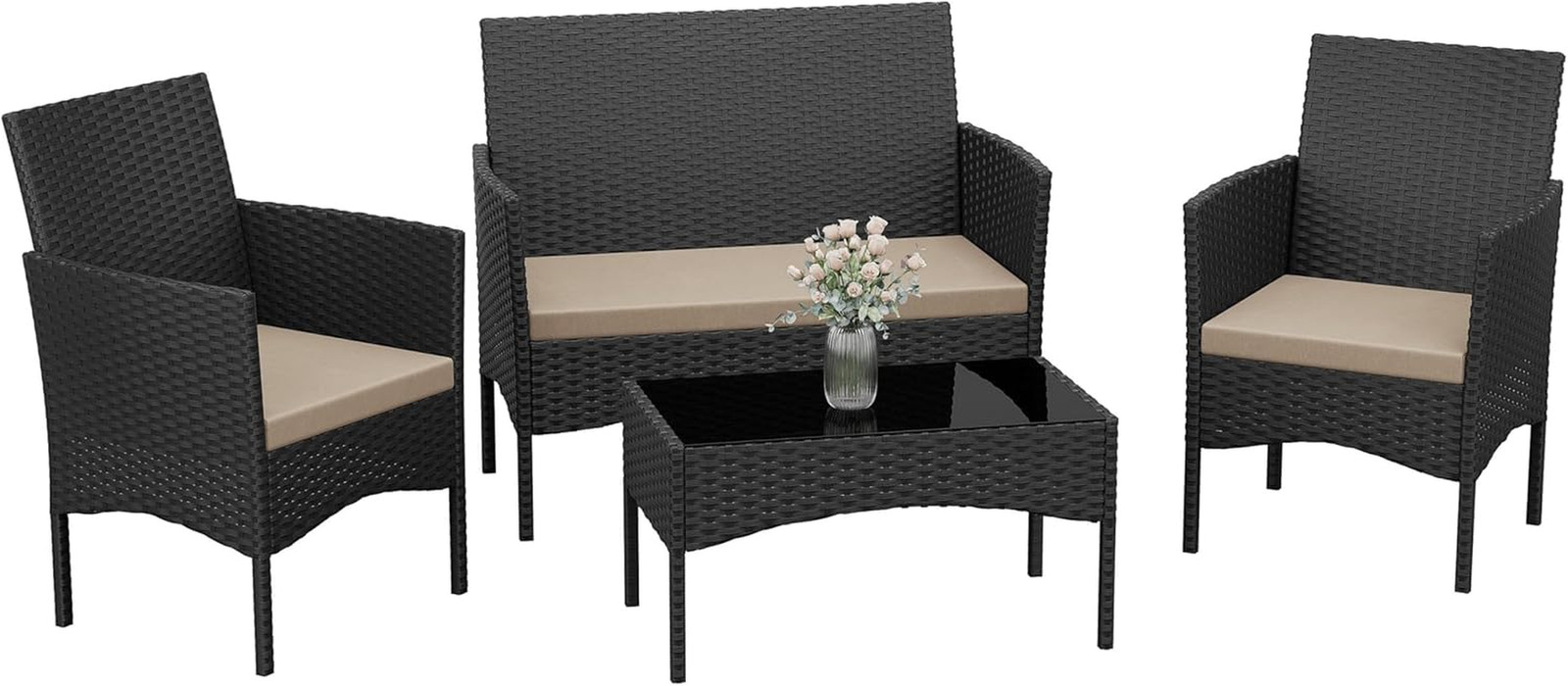 Kurapika Patio Furniture Set 4 Pieces Outdoor Wicker Rattan Chairs Conversation