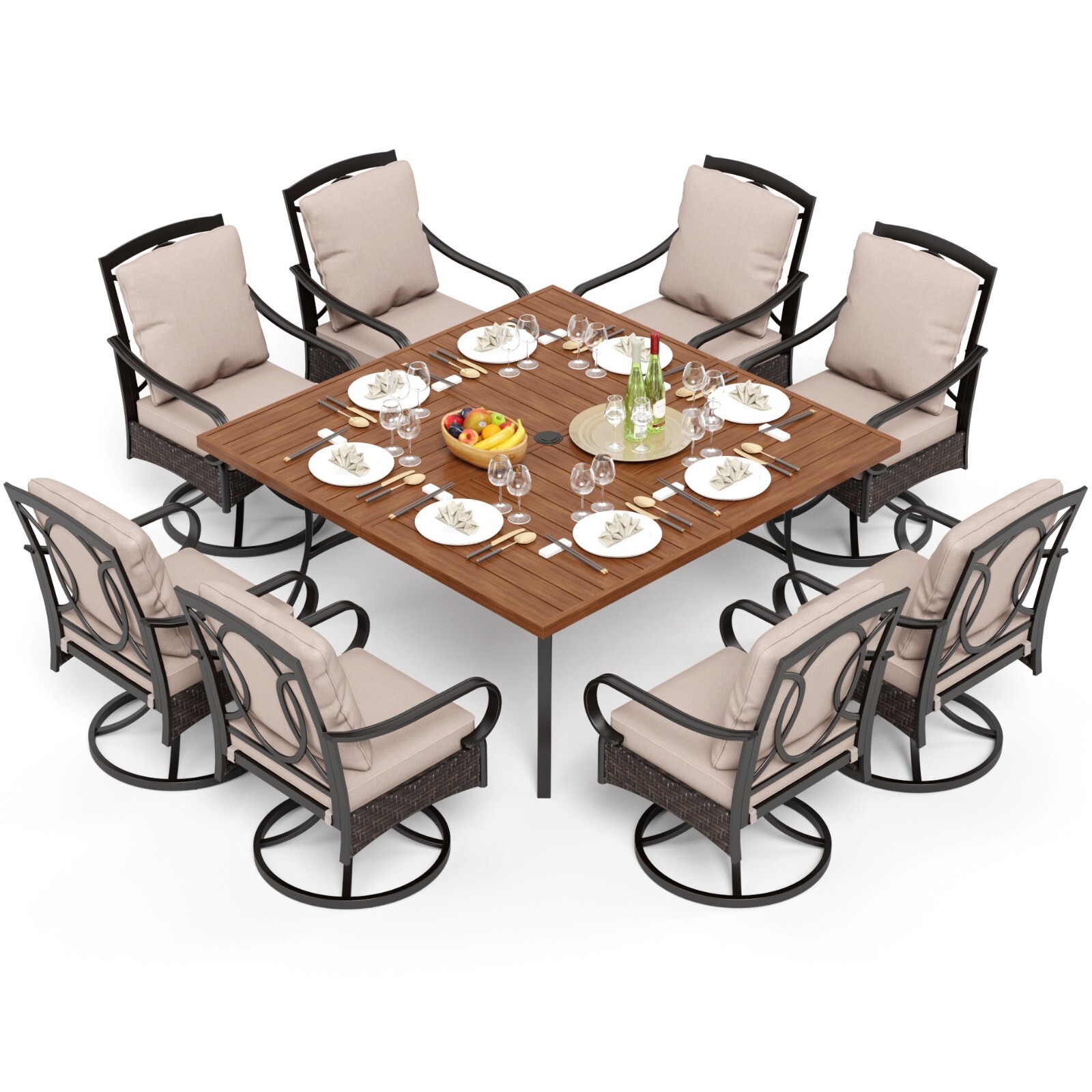9 Piece Patio Dining Sets Rattan Swivel Outdoor Table Chairs Set with Cushion