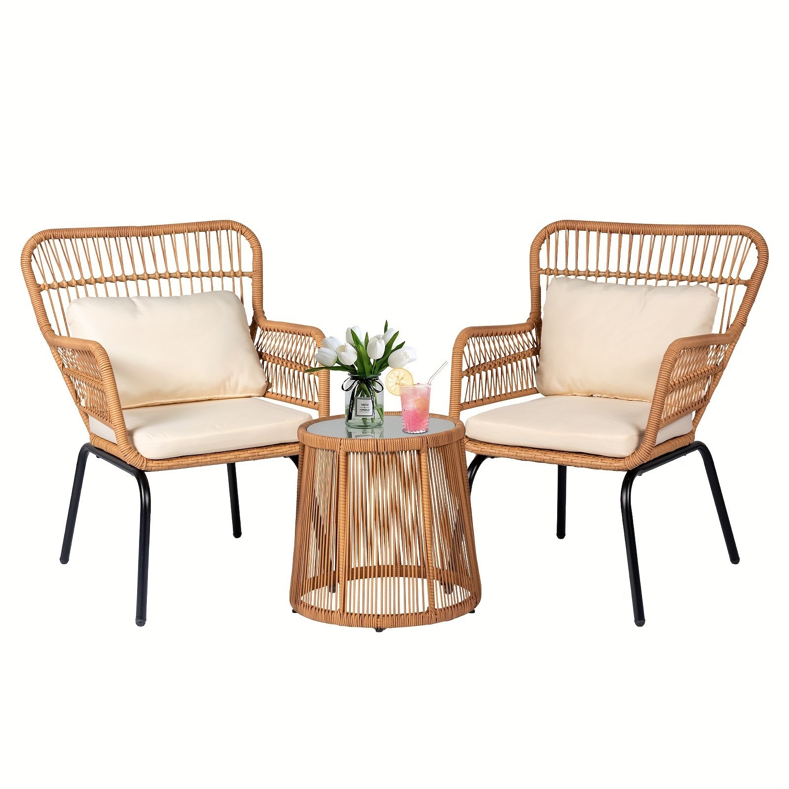 LEASBAR 3 Pcs Boho Outdoor Small Patio Furniture Chair Set